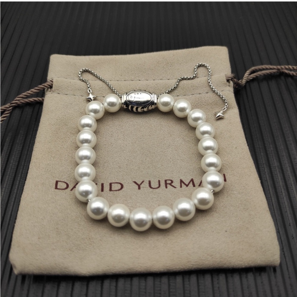 David Yurman White Pearl Station Bracelet with Sterling Silver